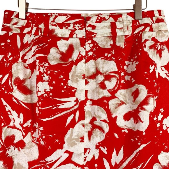Red Floral Pencil Skirt Above Knee Boho Buttons Back Slit Beige Size 8 LOFT - Picture 8 of 12